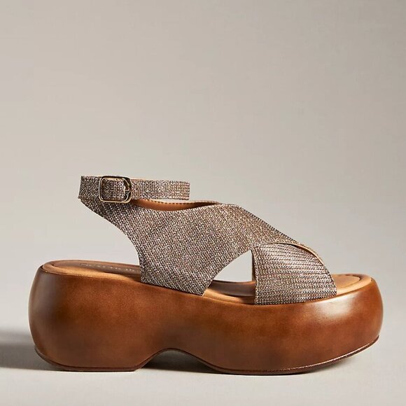 Seychelles Shoes - NIB Seychelles Cheers Chunky Leather Metallic Silver Platform Italy Sandals 6